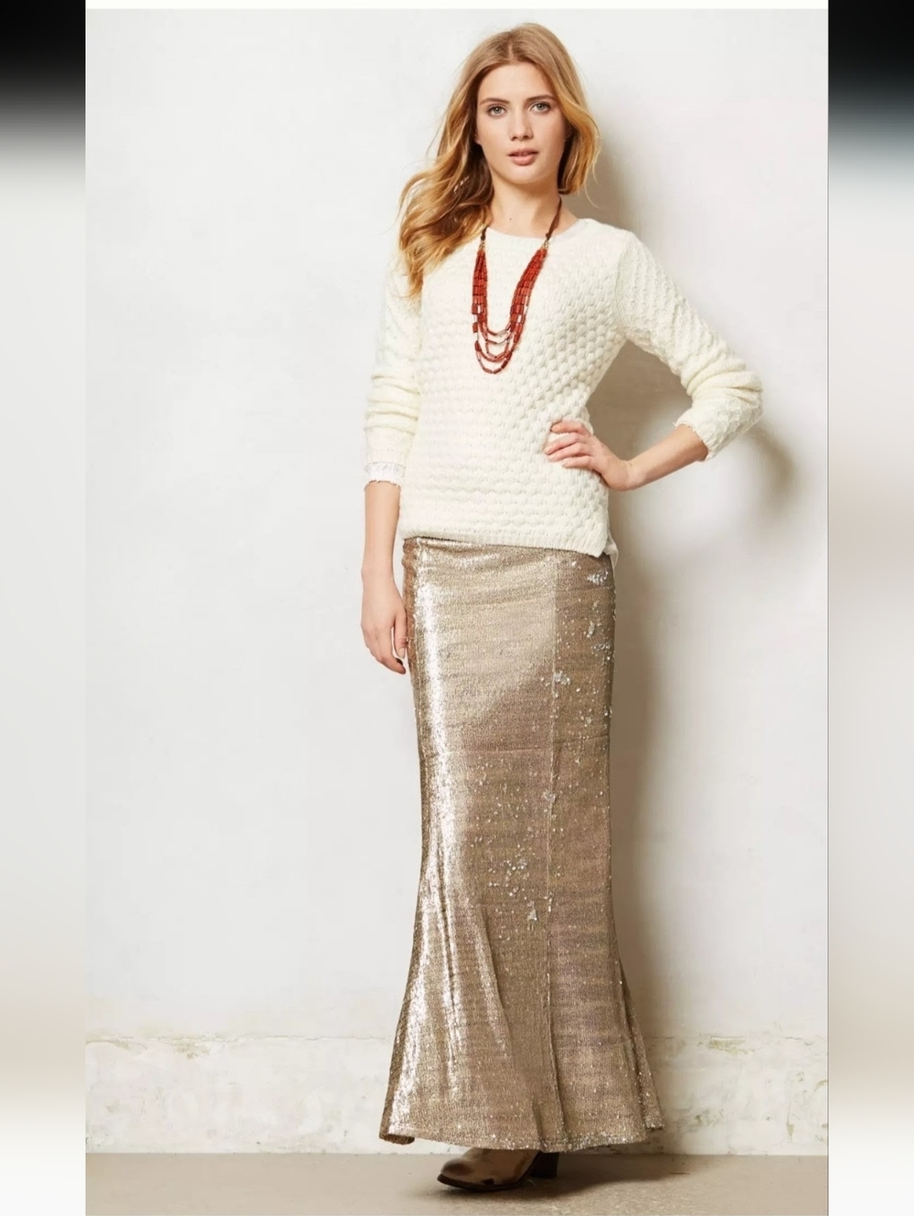 Line & Dot Goldie Silver Sequin Mermaid Tulip Maxi Skirt size Medium - Picture 3 of 16